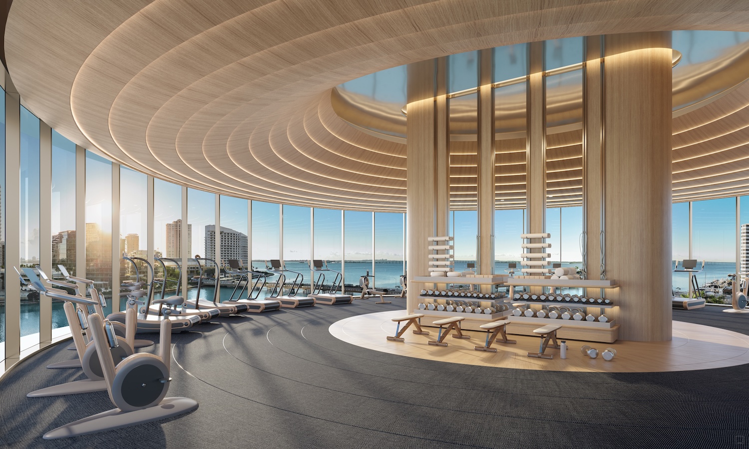 619 Brickell fitness center rendering within the Nobu wellness and longevity amenity program