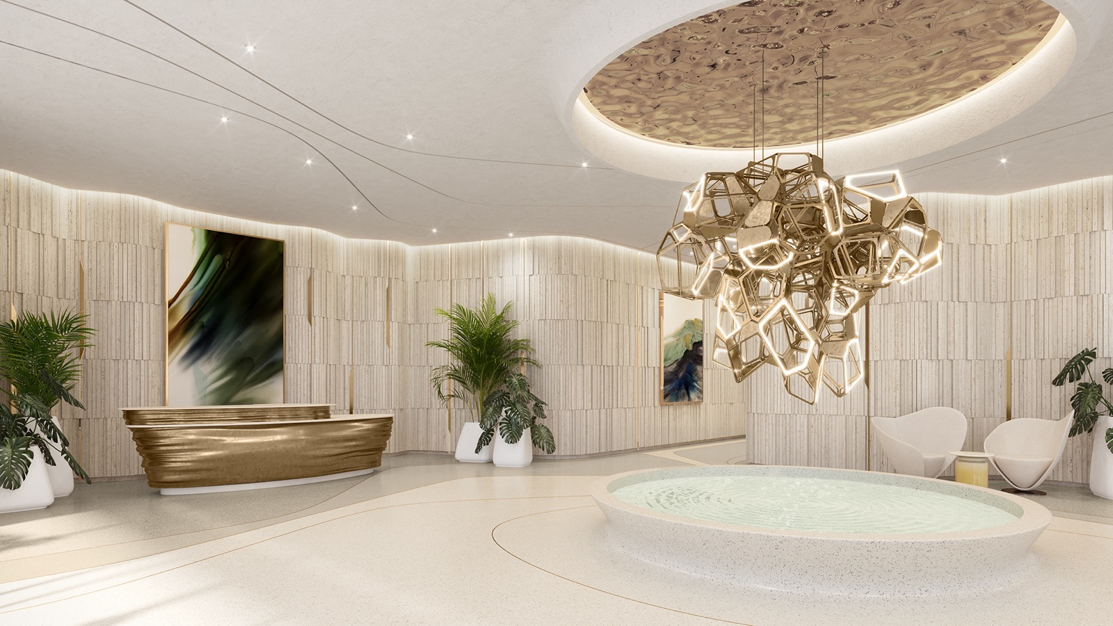 Andare Residences lobby rendering, Fort Lauderdale condominium entry designed by Pininfarina
