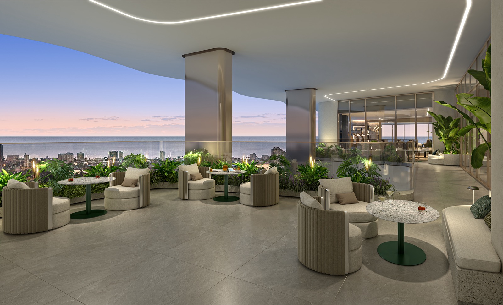 Andare Residences private terrace rendering with outdoor seating overlooking Fort Lauderdale
