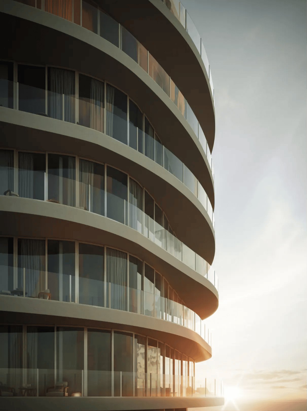 Armani/Casa Residences Pompano Beach east elevation rendering, two 19-story oceanfront towers at 1550 North Ocean Boulevard