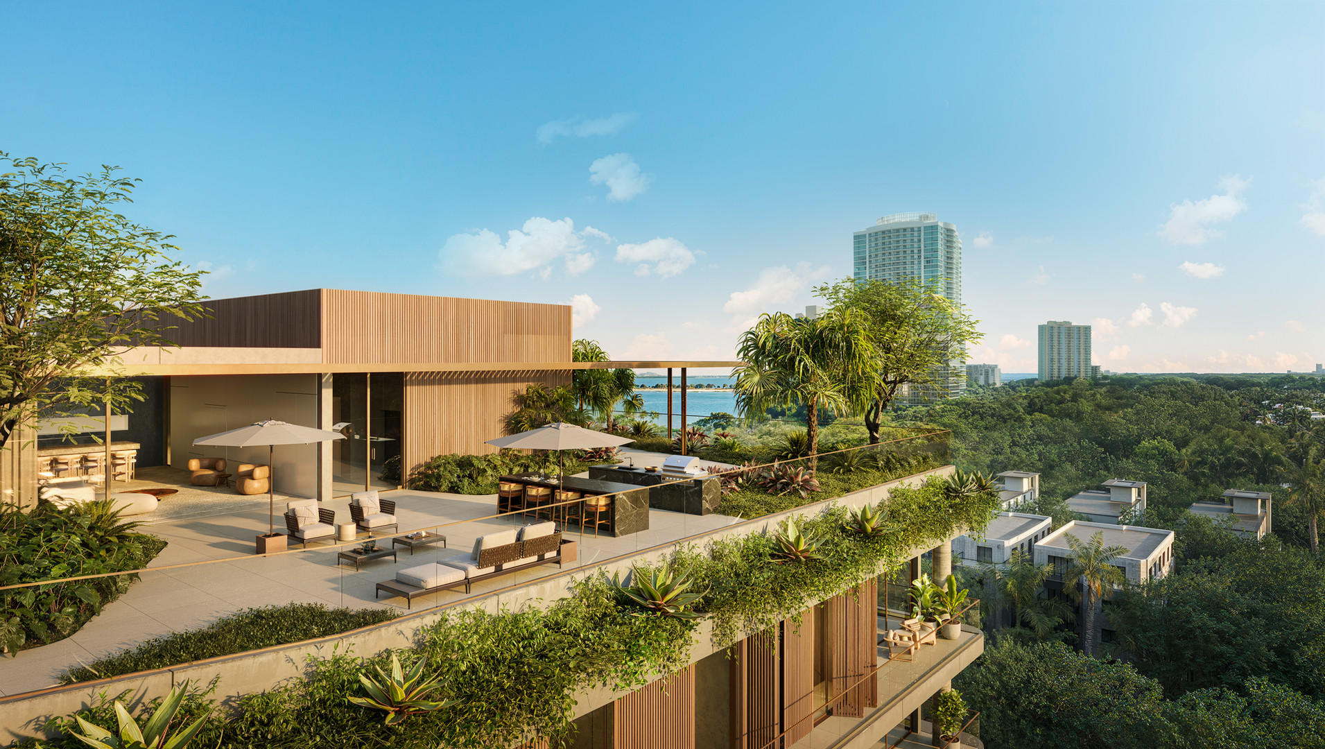 Colette Residences outdoor lounge and pool deck rendering with cabanas