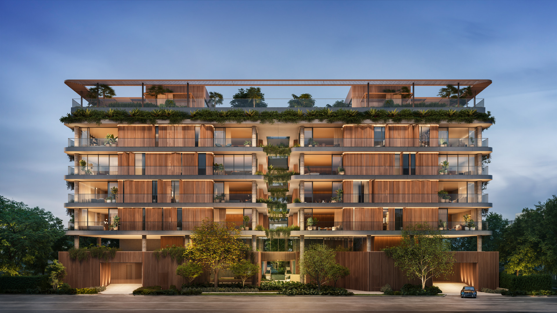 Colette Residences official evening rendering, five-story boutique condo at 1880 Brickell Avenue in South Brickell Miami