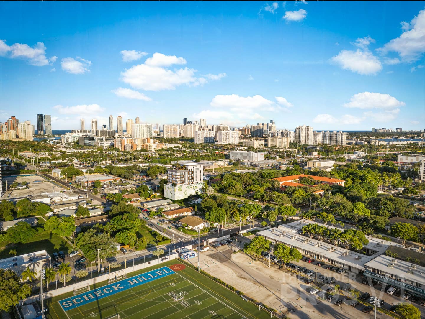 Aerial rendering of the Ojus neighborhood around Eden Residences looking southeast