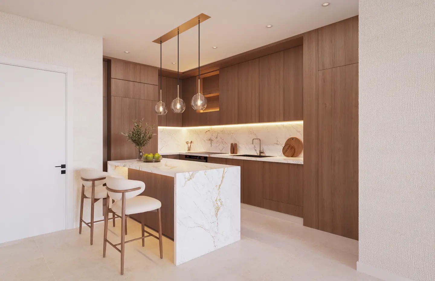Eden Residences kitchen rendering with European cabinetry and integrated appliances