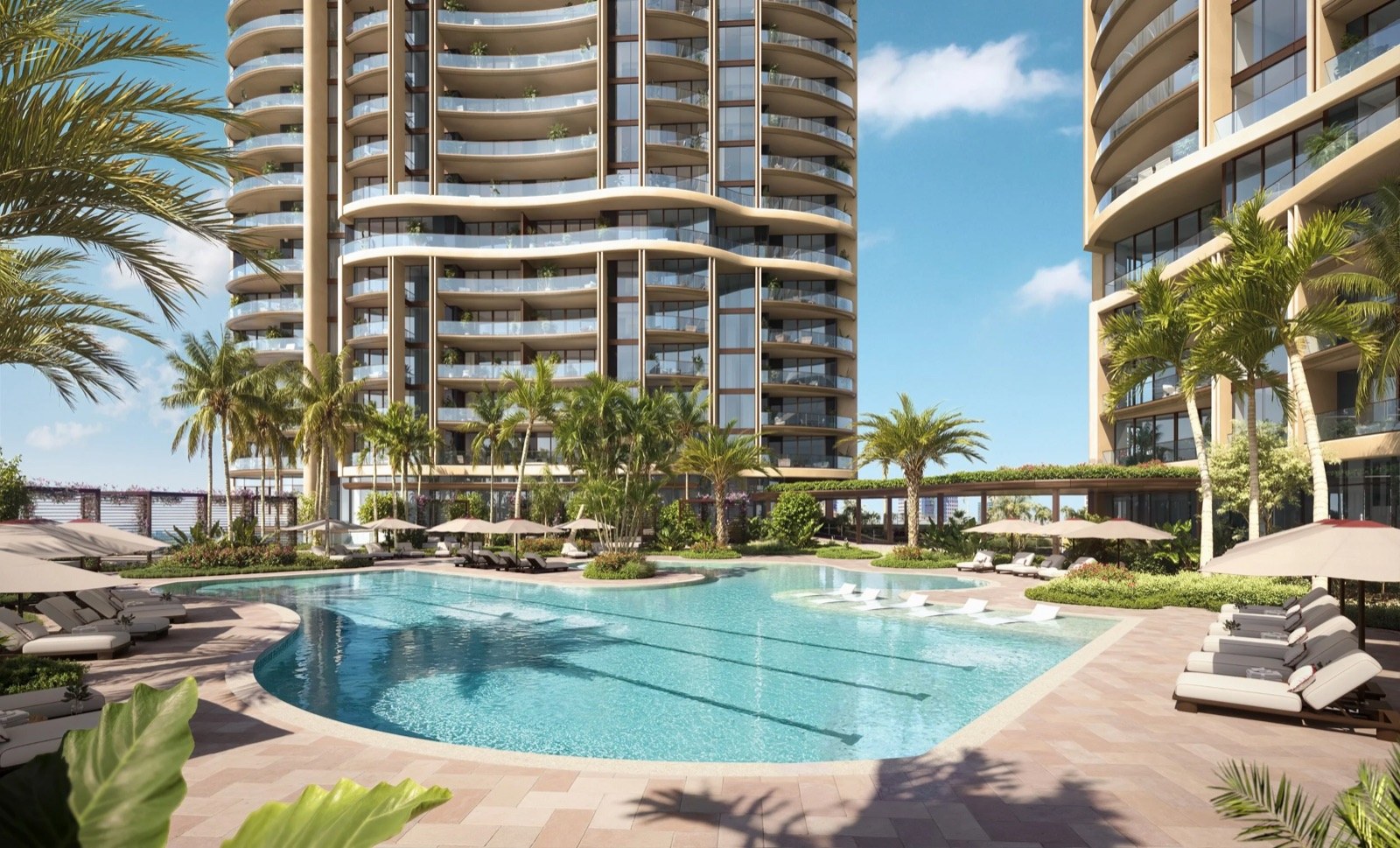 Edgeworth lap and leisure pool rendering on the amenity deck, part of more than 90,000 square feet of amenities