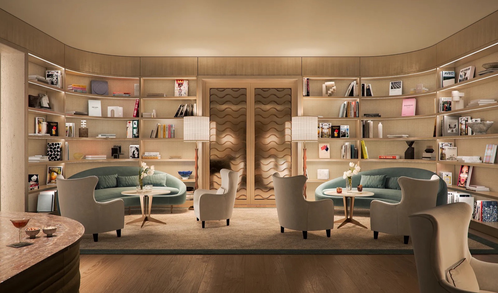 Four Seasons Coconut Grove residents lounge rendering with tropical-modern design