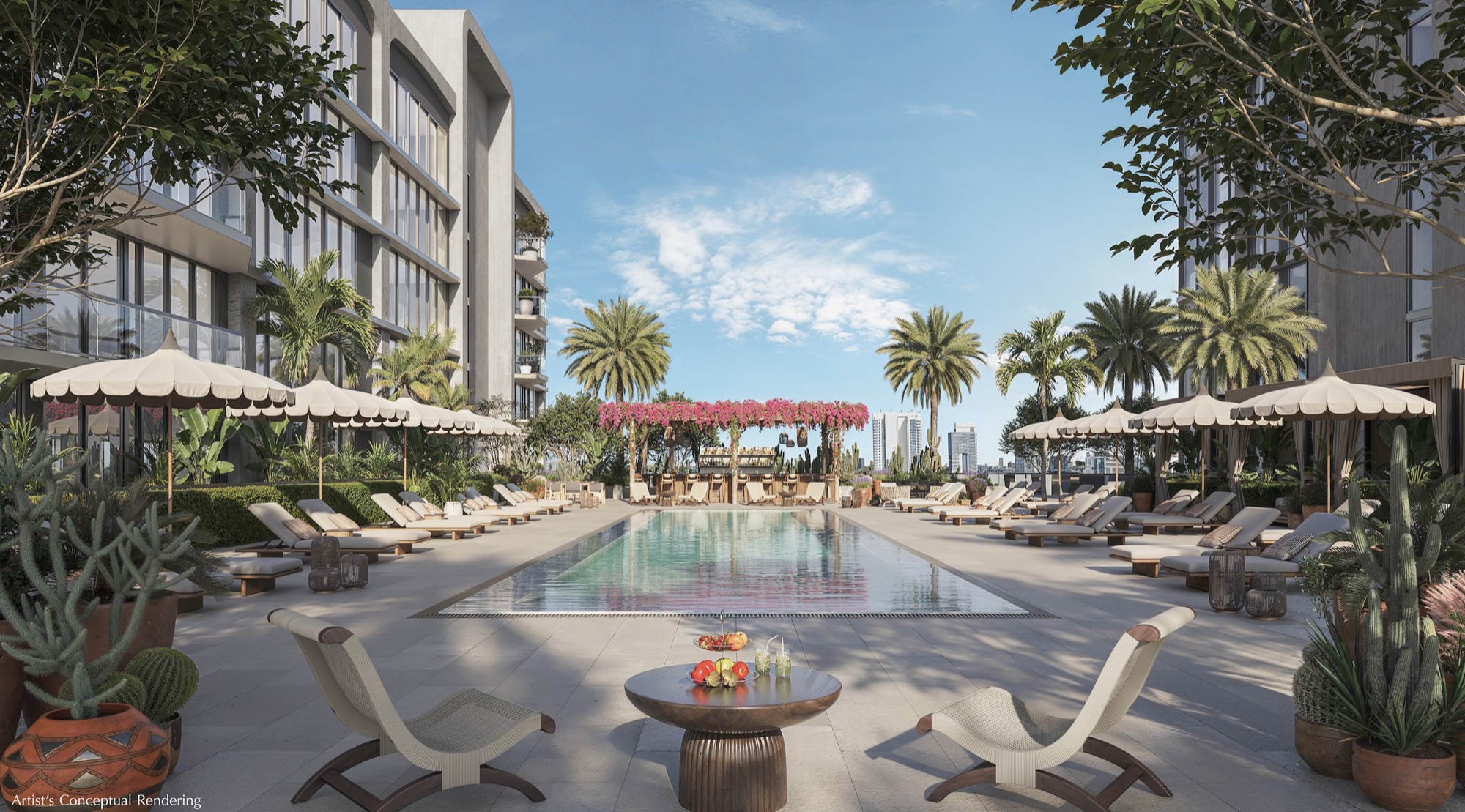 The Diary speakeasy bar rendering in the lobby of Frida Kahlo Wynwood Residences, inspired by Frida Kahlo's diary