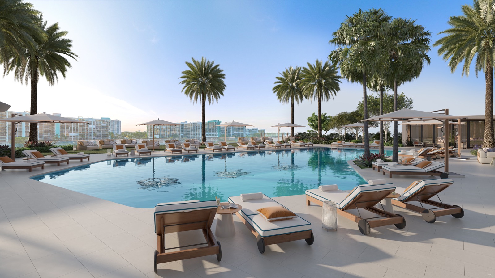Icon Beach Waterfront Residences pool deck rendering overlooking the Intracoastal Waterway