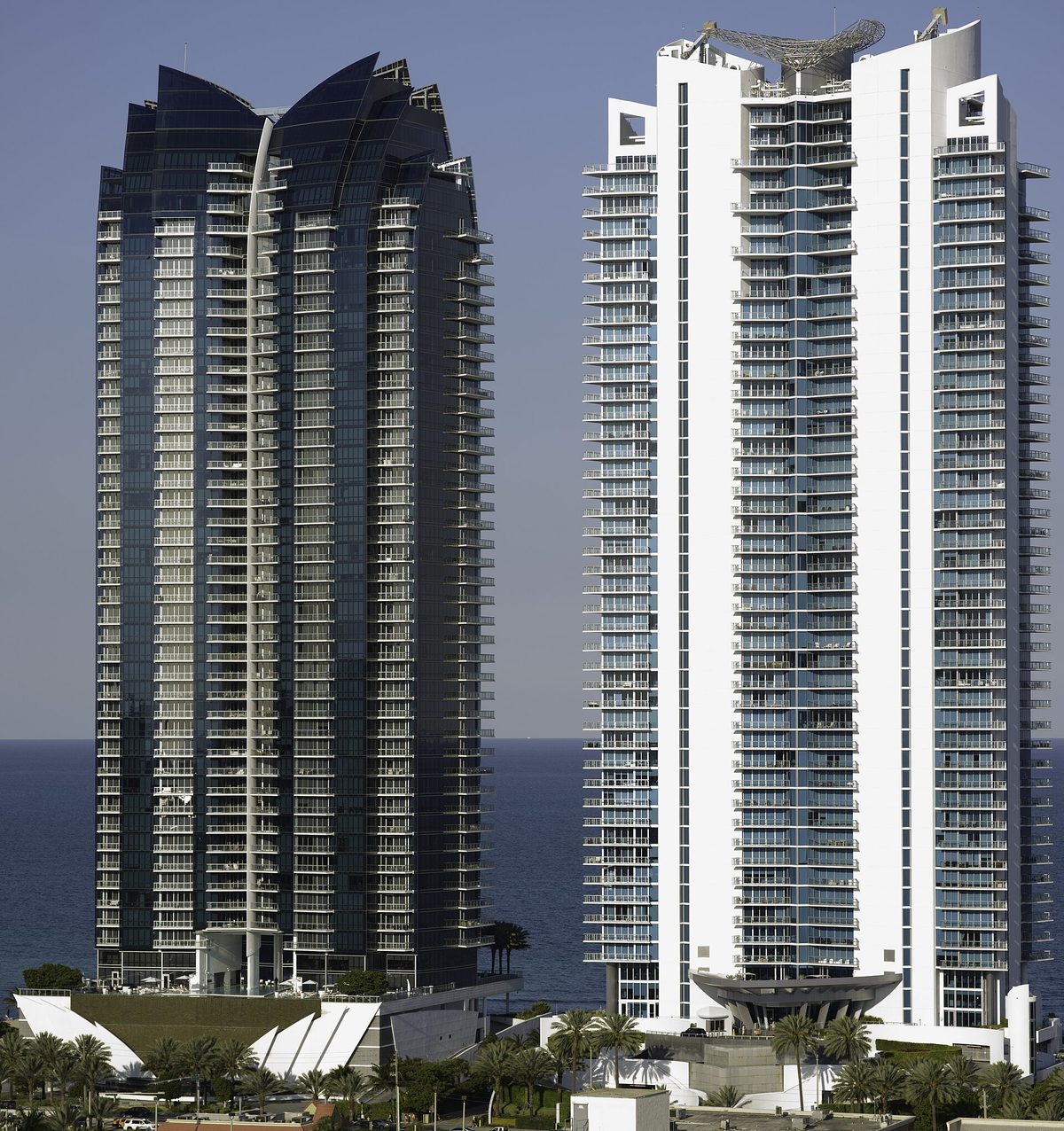 Jade Ocean and Jade Beach towers at dusk in Sunny Isles Beach