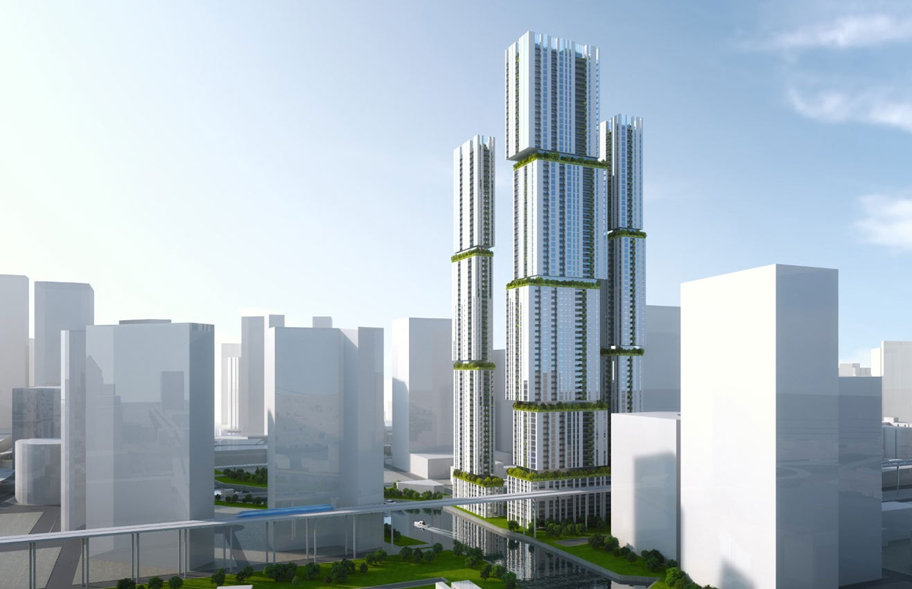 Lofty Brickell building exterior with modern architectural design in the Brickell skyline