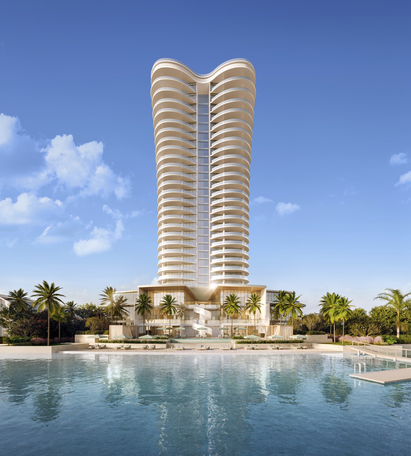 Mandarin Oriental Residences West Palm Beach official rendering, 31-story Safdie Architects tower at 5400 North Flagler Drive on the Intracoastal Waterway