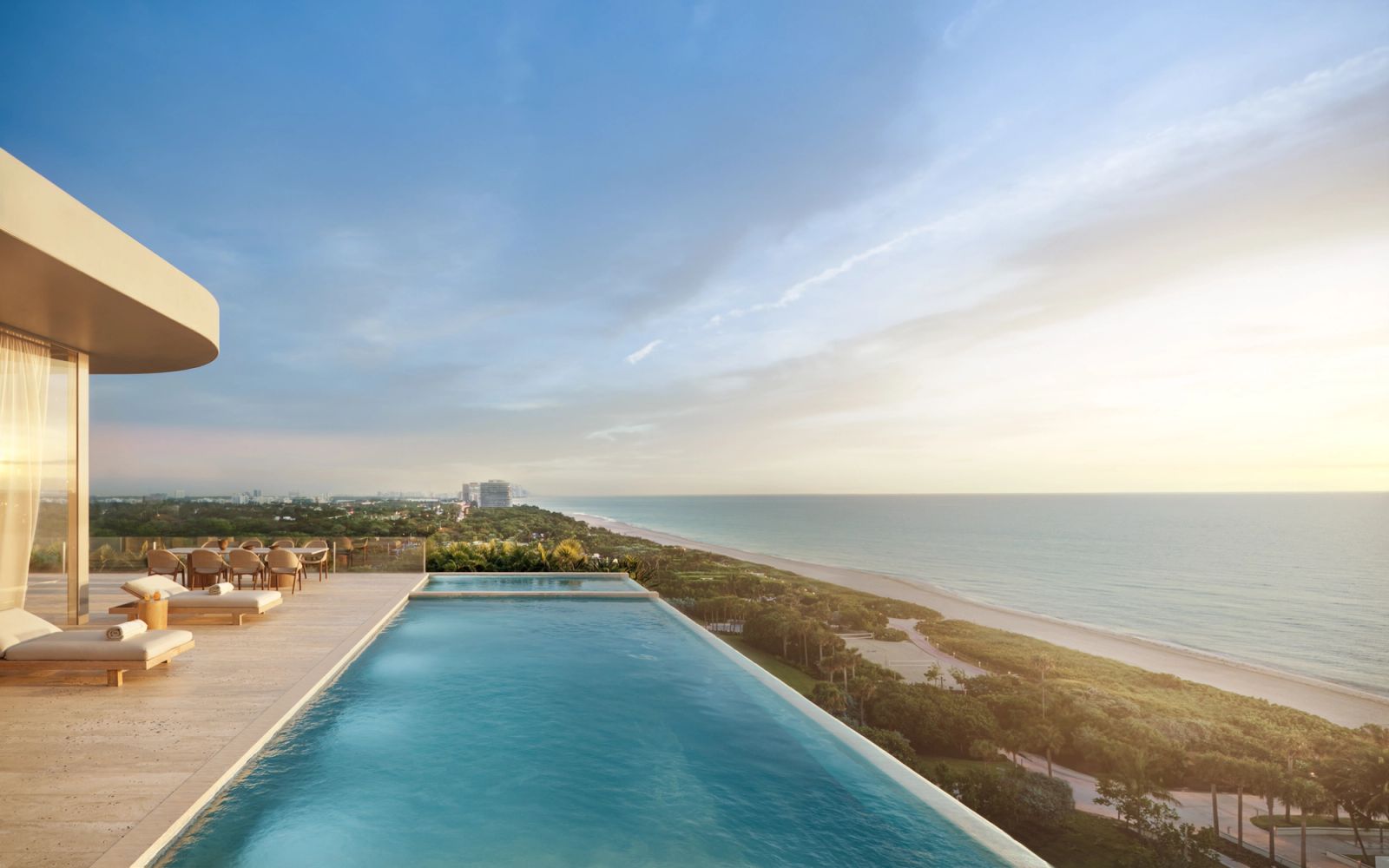 Ocean Terrace resort residence penthouse private rooftop rendering with lap pool, hydrotherapy spa, and ocean views