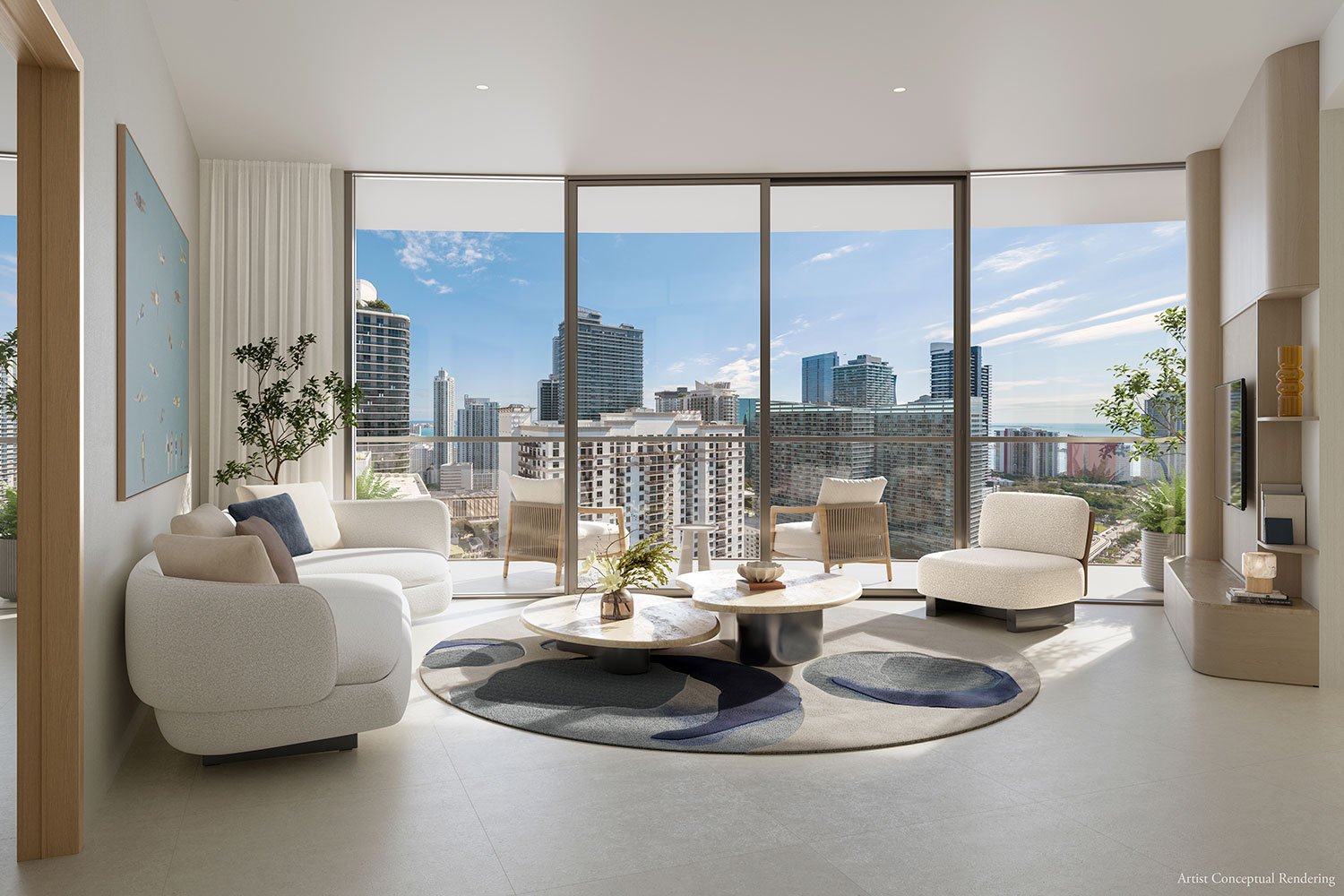 One Twenty Brickell Signature Residences amenity level rendering with pool and lounge