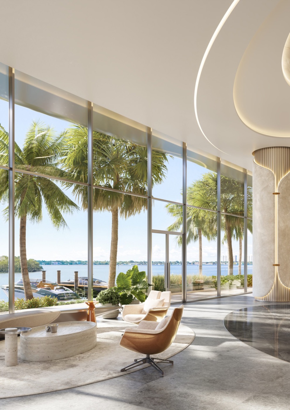 Pagani Residences waterfront lobby rendering with 24/7 concierge
