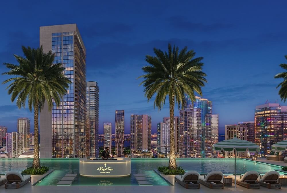 Palm Tree Residences Miami location rendering within the Downtown Miami Entertainment District