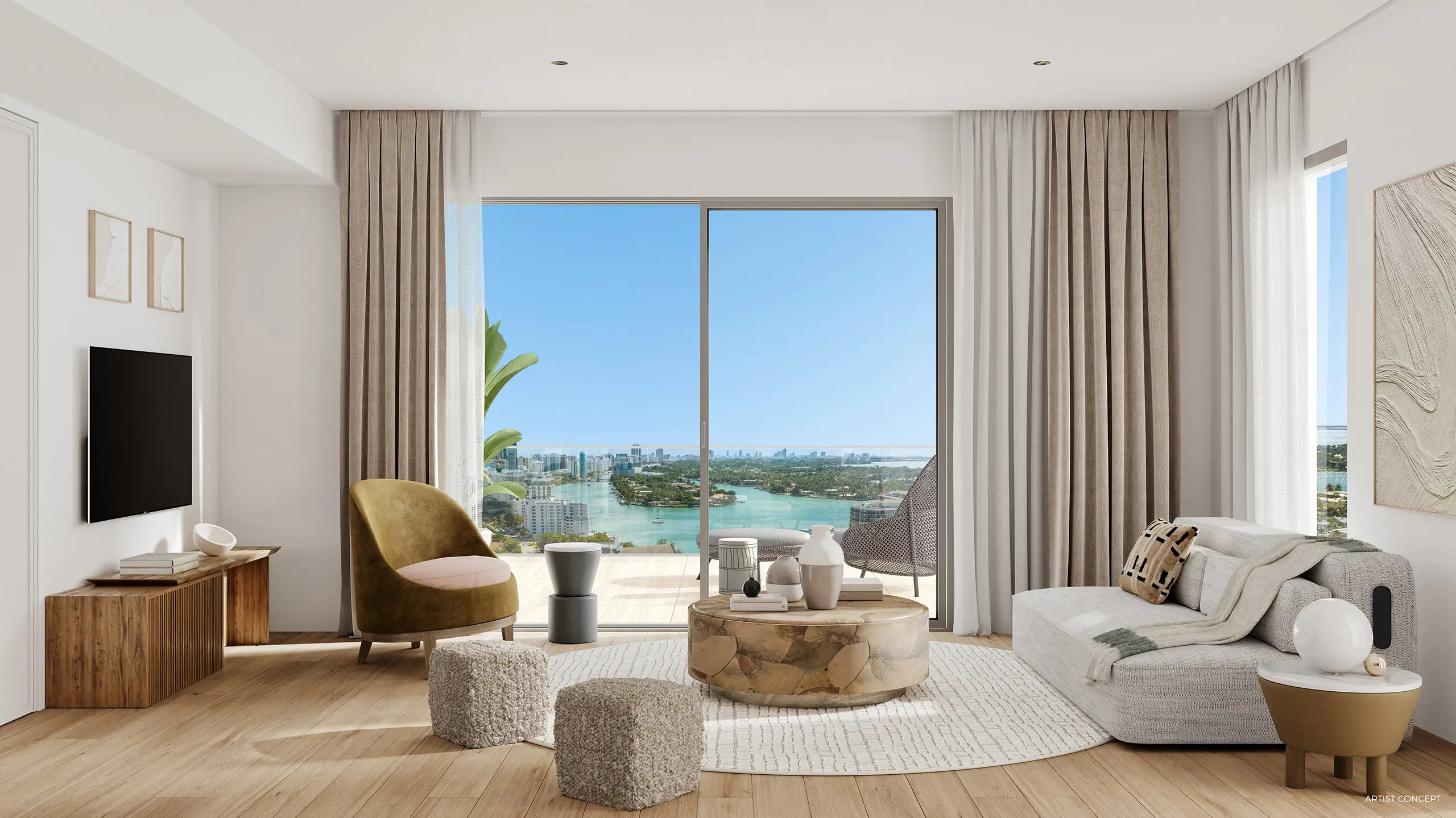 Palma Miami Beach furnished residence rendering with impact glass and Studio Ramirez interiors