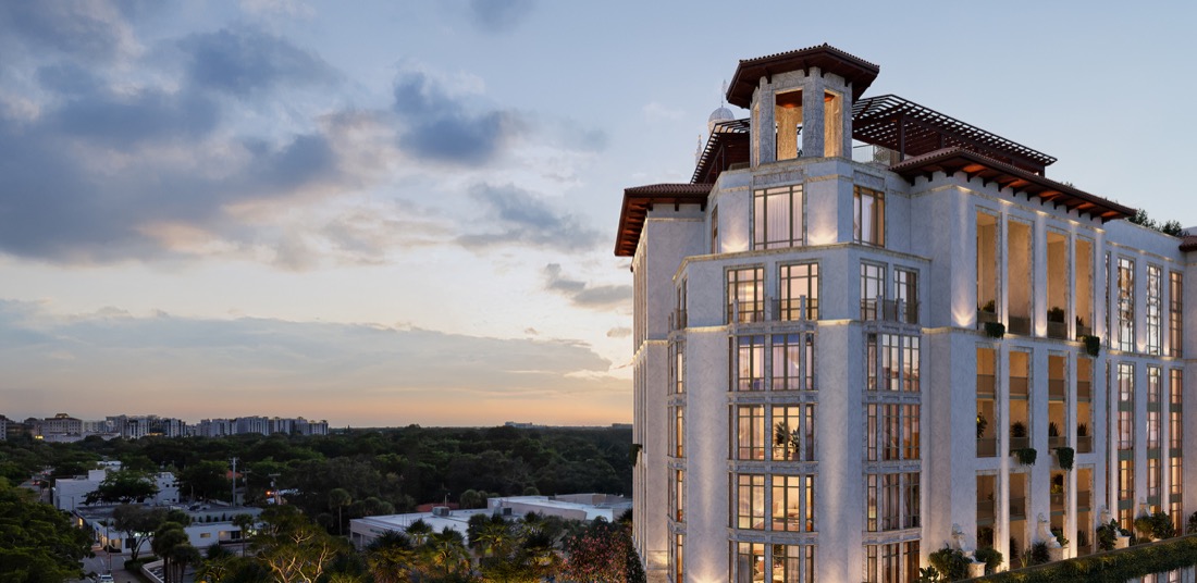 Ponce Park Residences arrival and lobby rendering, Coral Gables ultra-luxury condominium