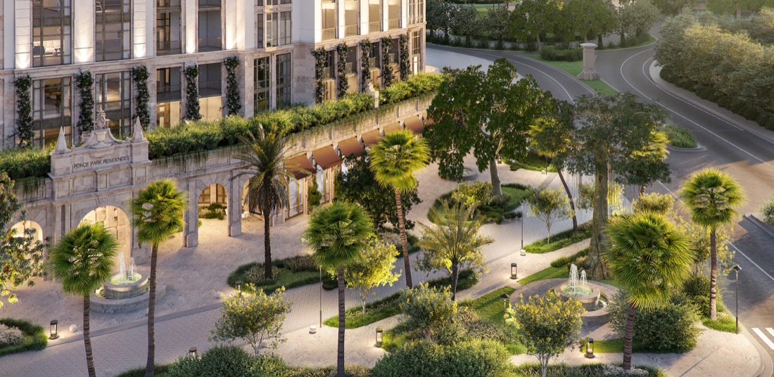Ponce Park Residences interior residence rendering with floor-to-ceiling glass, Meyer Davis design