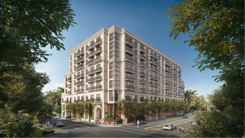 Seventeen Gables Residences exterior rendering, Coral Gables condominium at 1715 Douglas Road