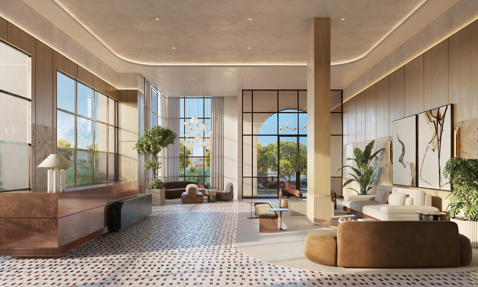 Seventeen Gables Residences lobby rendering, Coral Gables condominium entry