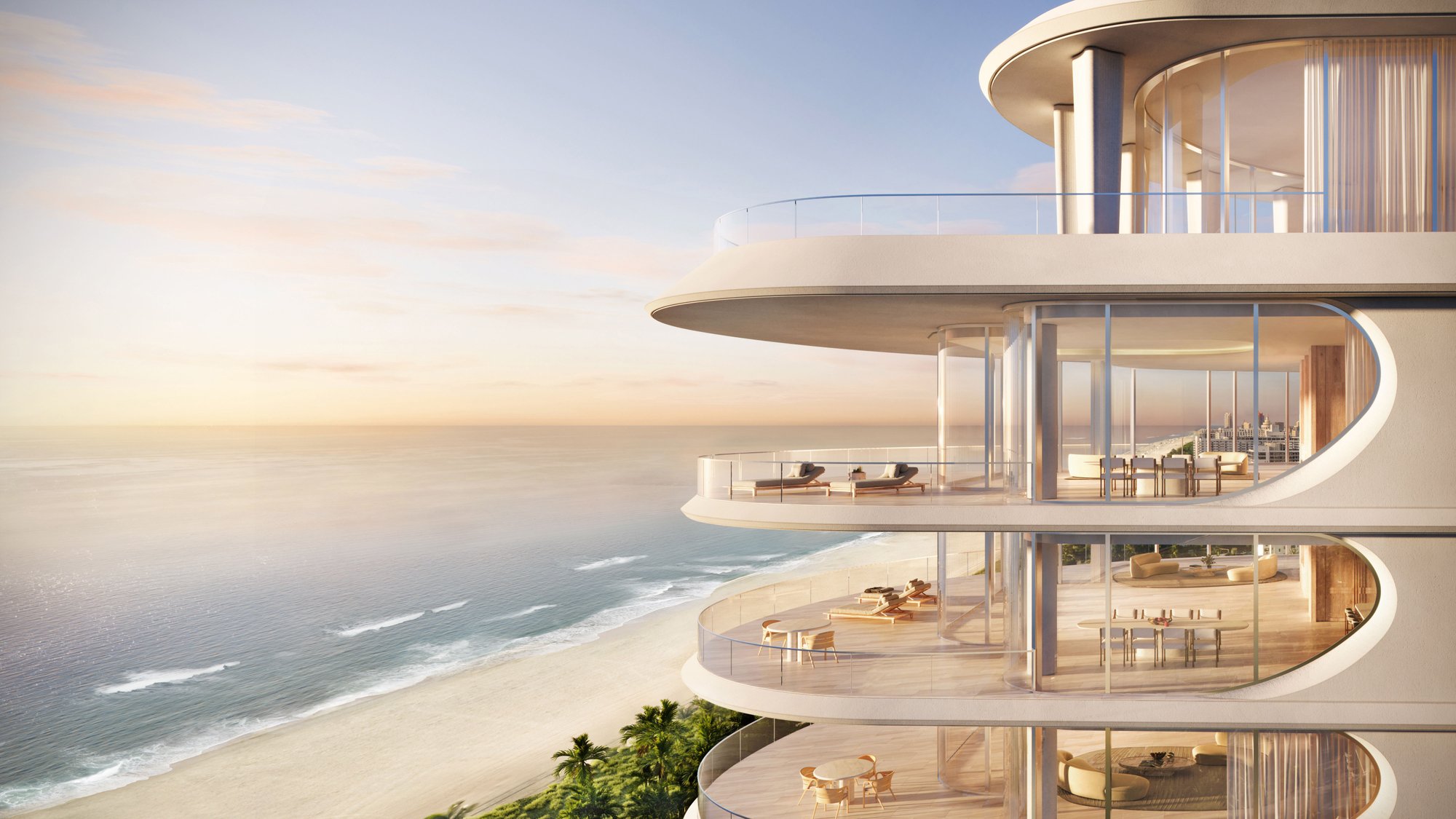 The Shore Club Private Collection official rendering, oceanfront facade at 1901 Collins Avenue in Miami Beach