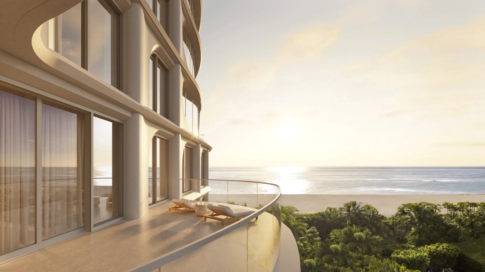 Shore Club Private Collection residence living room rendering with ocean views over Miami Beach