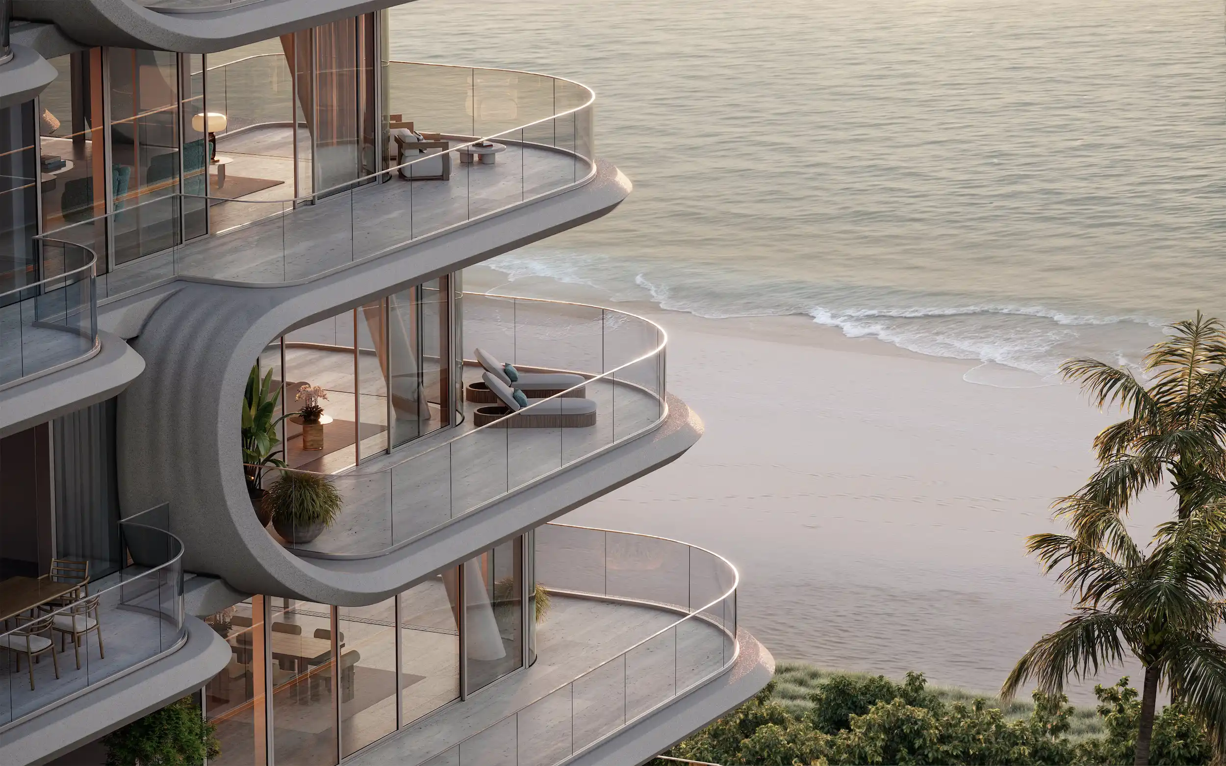 The Delmore two-tower rendering connected by a floating sky pool roughly 125 feet in the air, by DAMAC