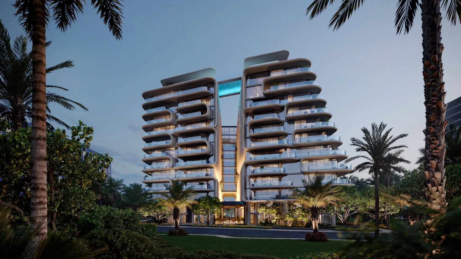 The Delmore amenity and ocean-view rendering, 12-story Surfside condominium by DAMAC
