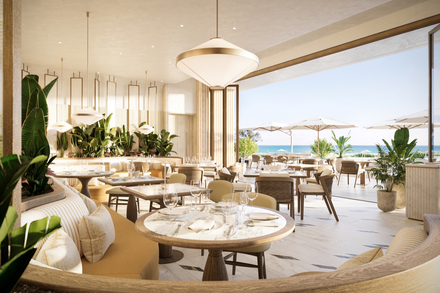 Renderização do restaurante privativo à beira-mar do The Perigon Miami Beach pelo chef estrelado Michelin Shaun Hergatt