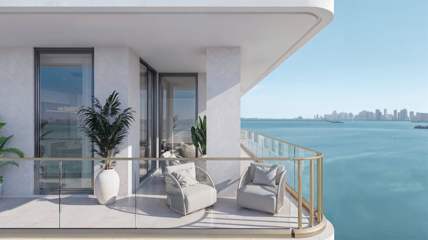 Tula Residences balcony rendering overlooking Biscayne Bay in North Bay Village