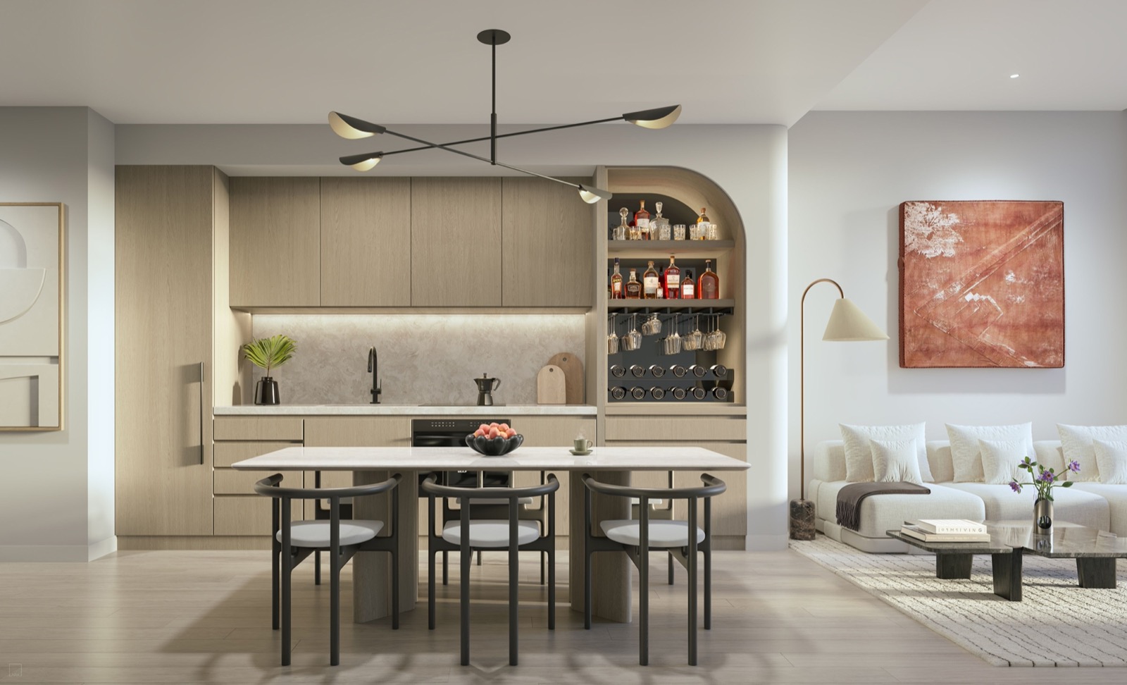 Furnished kitchen rendering inside a TwentySixth & 2nd Wynwood residence