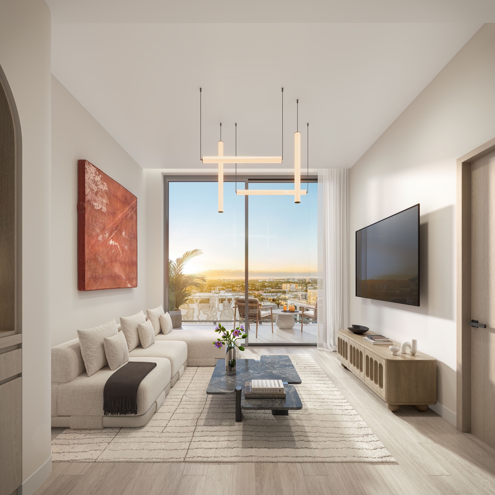 Furnished living room rendering inside a TwentySixth & 2nd Wynwood residence