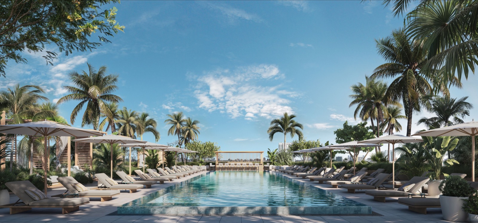 TwentySixth & 2nd Wynwood rooftop pool and bar rendering with Wynwood and Miami skyline views