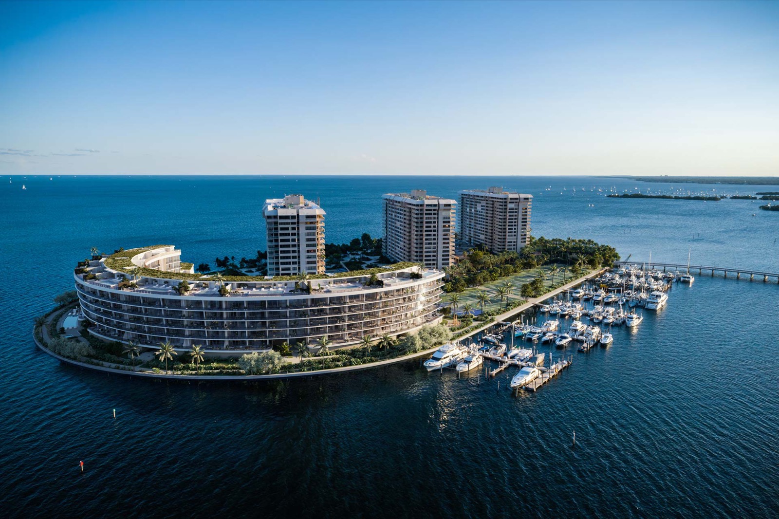 Vita at Grove Isle waterfront rendering, boutique low-density buildings on Grove Isle in Biscayne Bay off Coconut Grove