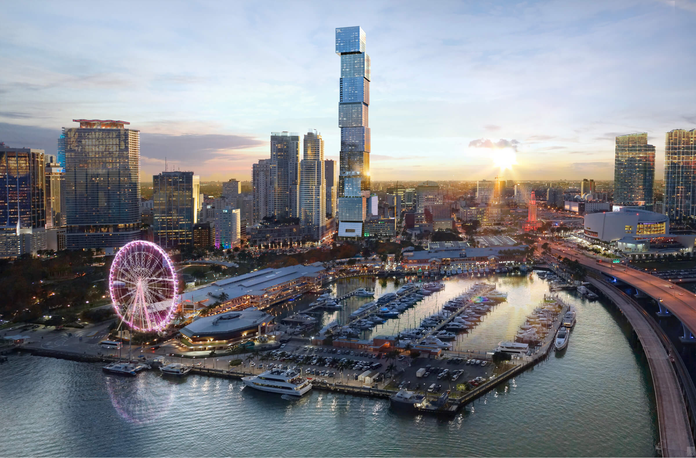 Waldorf Astoria Miami photomontage rendering in Miami skyline context