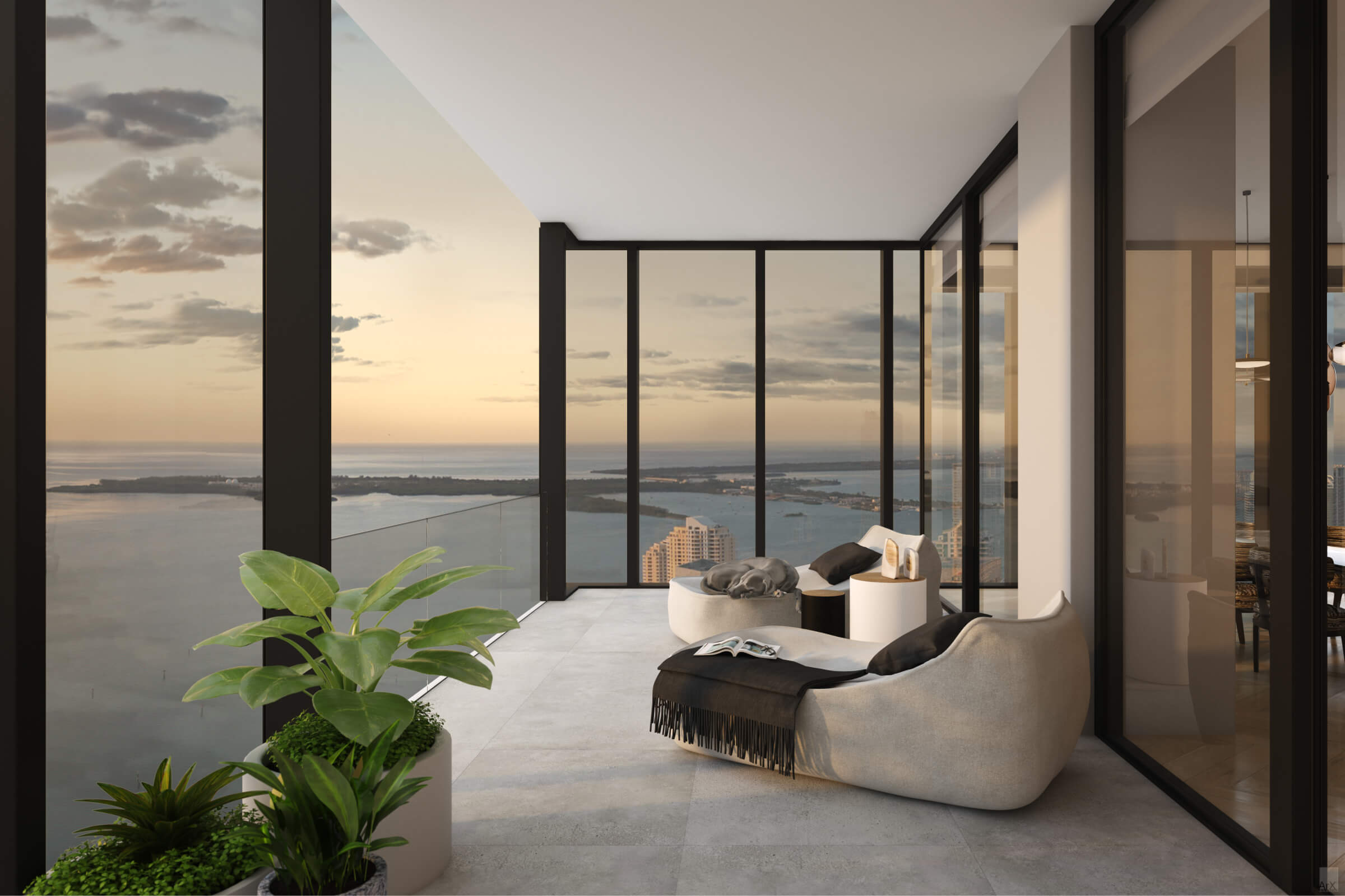 Waldorf Astoria Miami residence private terrace with summer kitchen and city views