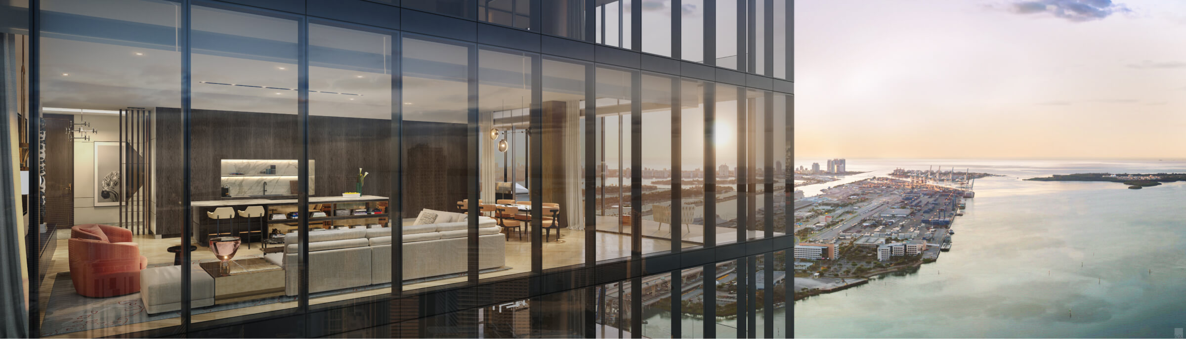 Waldorf Astoria Miami exterior living area with bay views