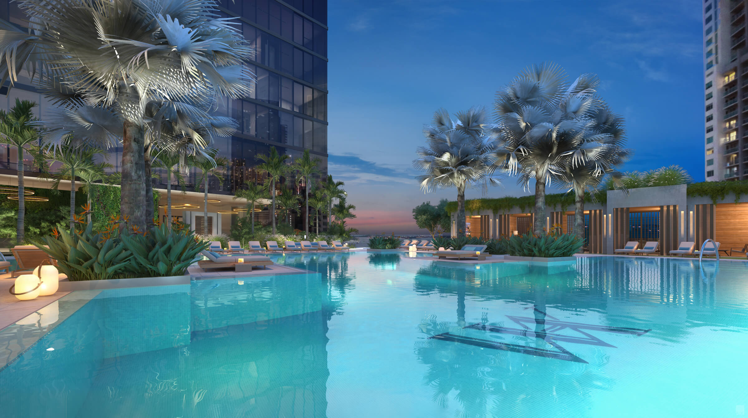Waldorf Astoria Miami resort-style outdoor pool deck rendering