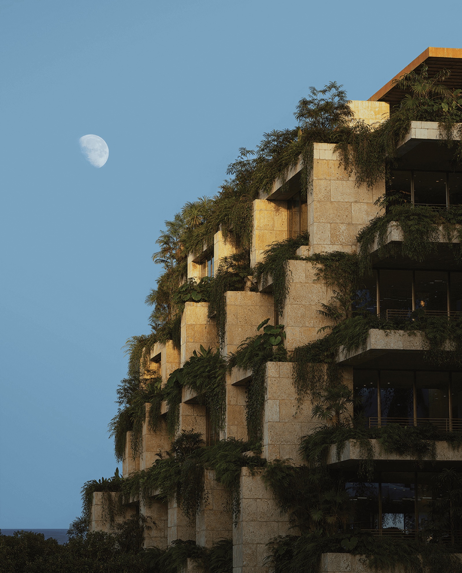 Ziggurat Coconut Grove official rendering of the stepped residential and office buildings at Grand Avenue and Matilda Street in Coconut Grove, Miami