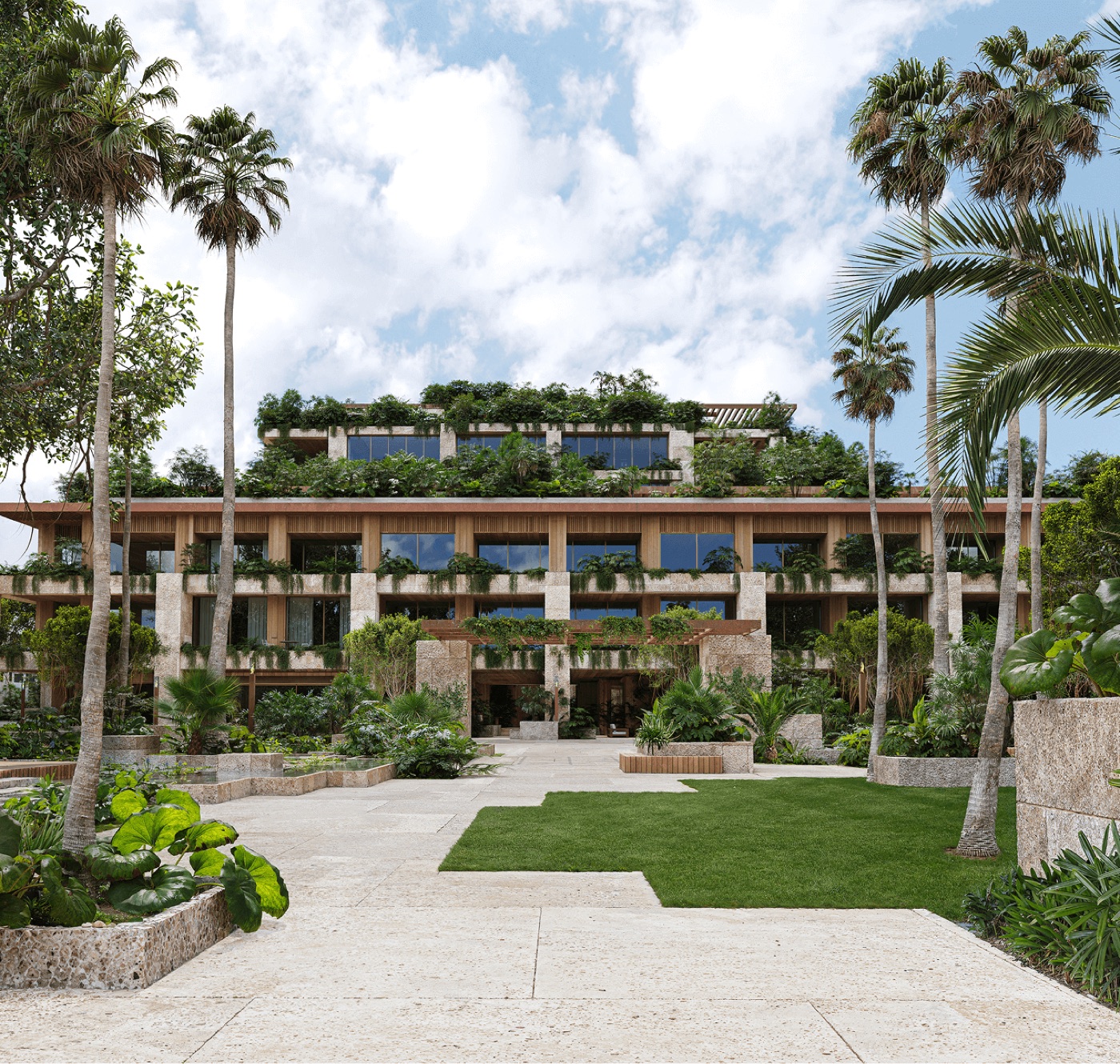 Ziggurat Coconut Grove residence interior rendering with 11-foot ceilings and terrace access
