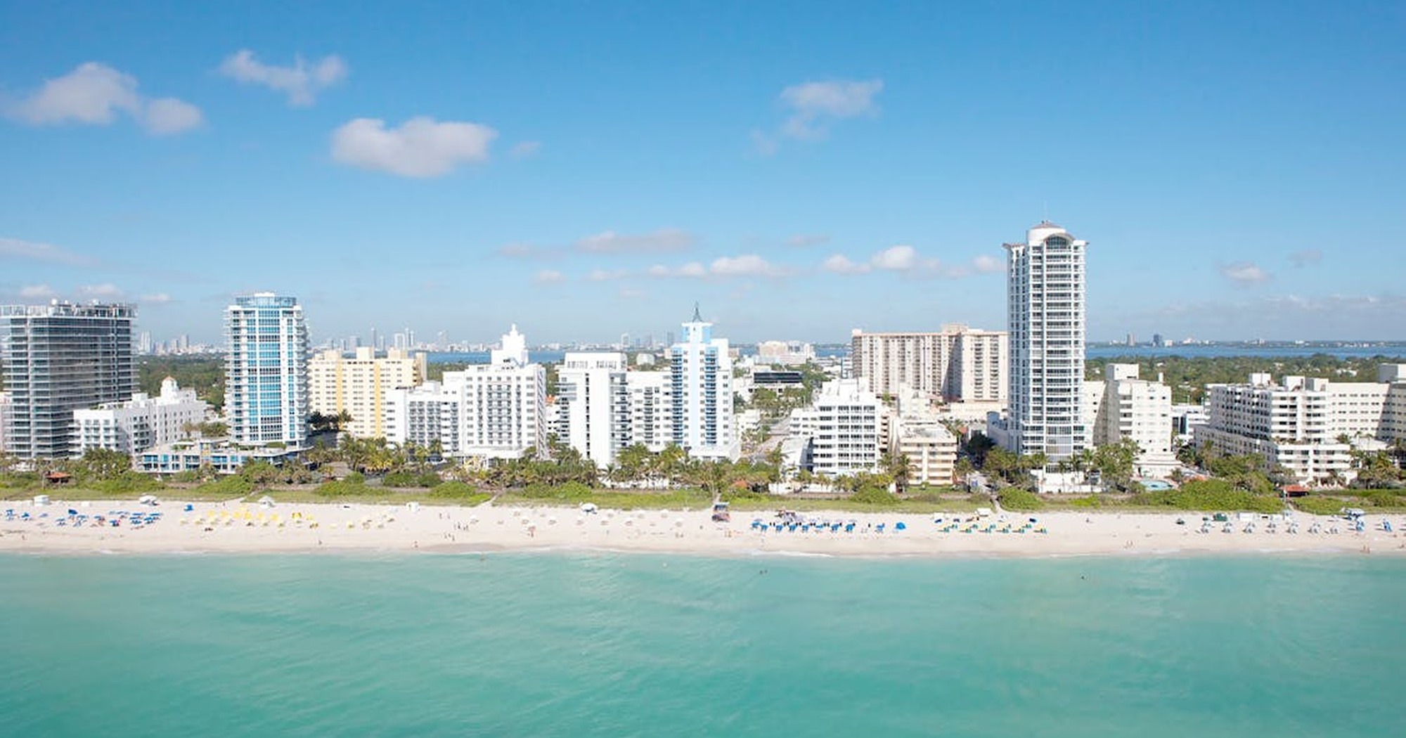 Miami coastline and high-rise skyline representing CEOs relocating to South Florida