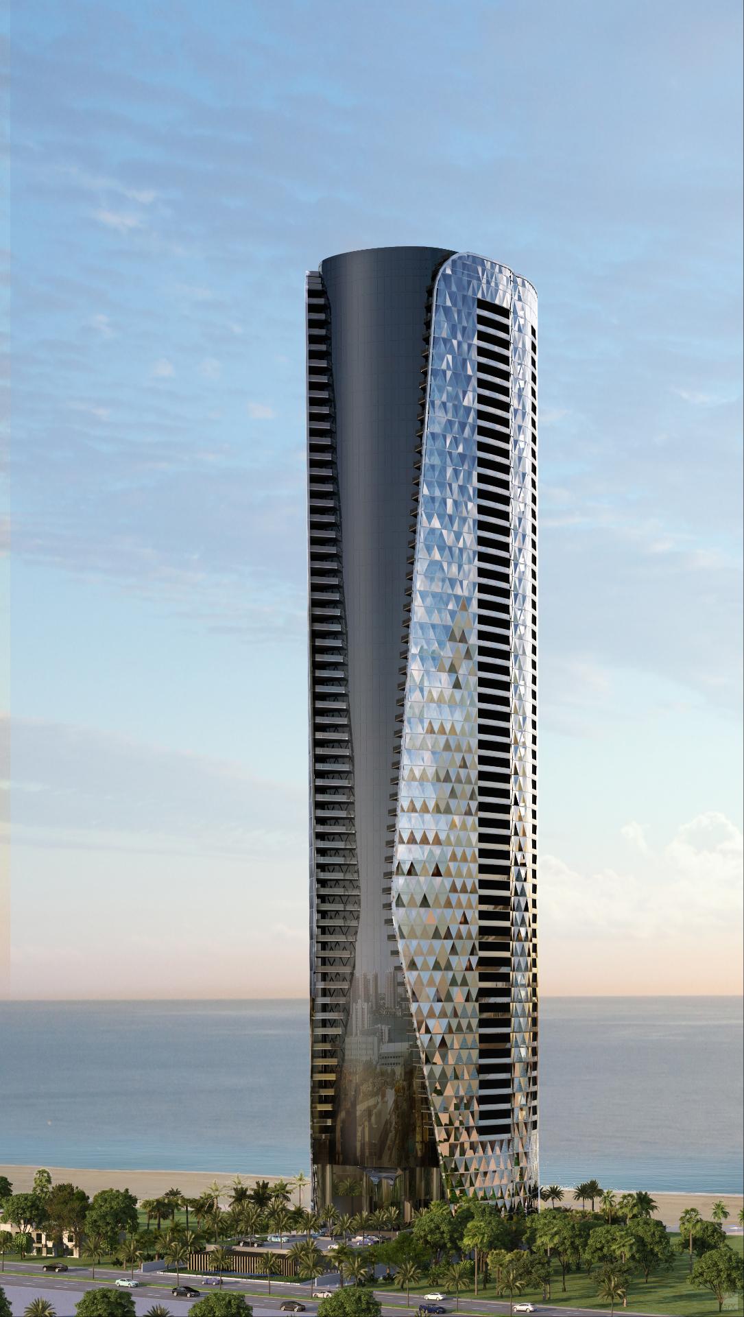Bentley Residences Miami oceanfront tower rendering at 18401 Collins Avenue in Sunny Isles Beach, the 62-story Bentley-branded condominium going vertical above the Atlantic Ocean