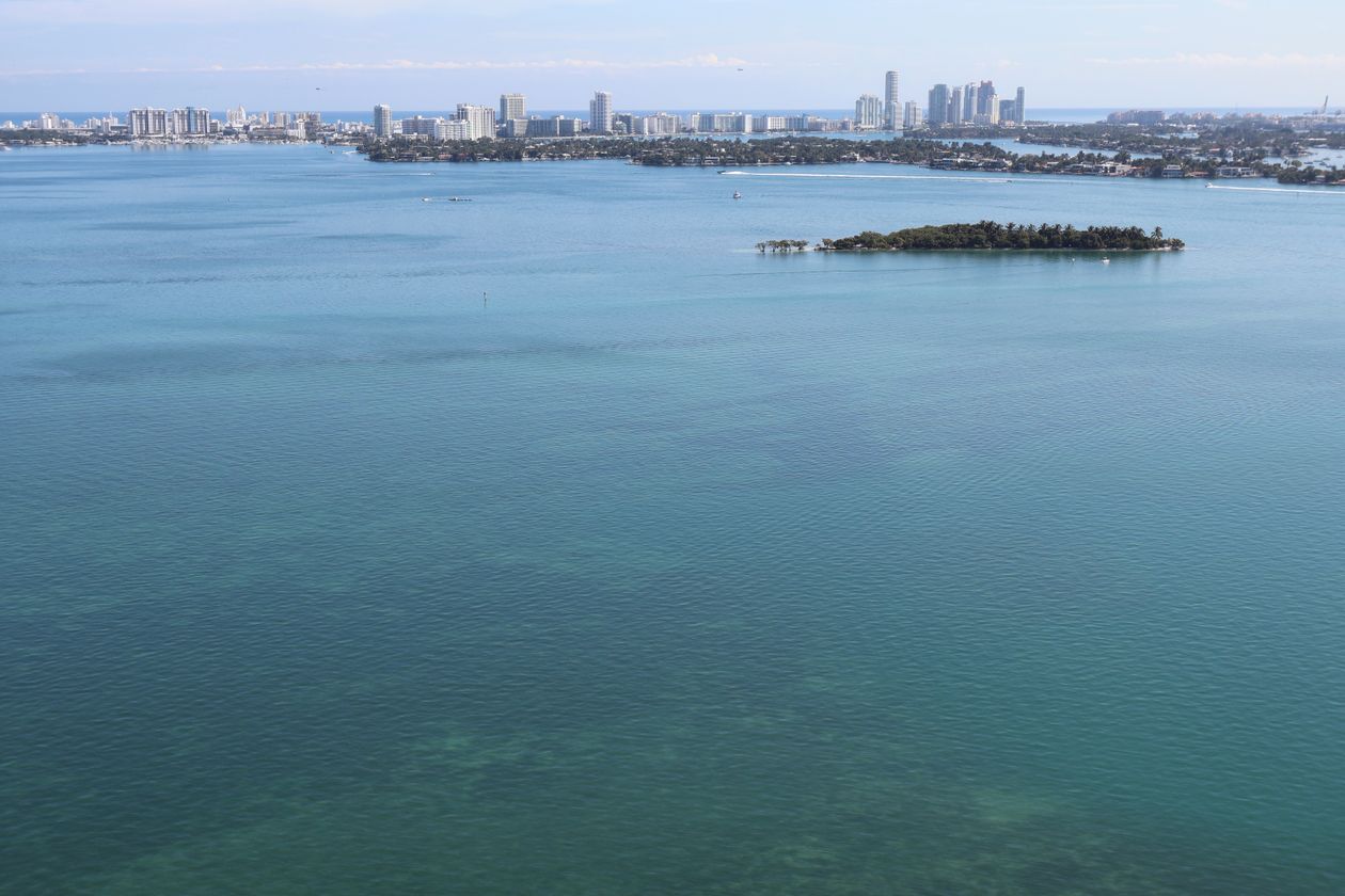 Aerial view of Biscayne Bay and Miami's waterfront islands where trophy condo demand concentrates