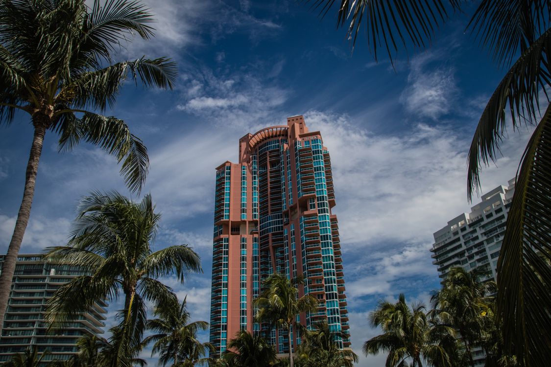 South Florida luxury condo high-rise tower with palm trees in West Palm Beach