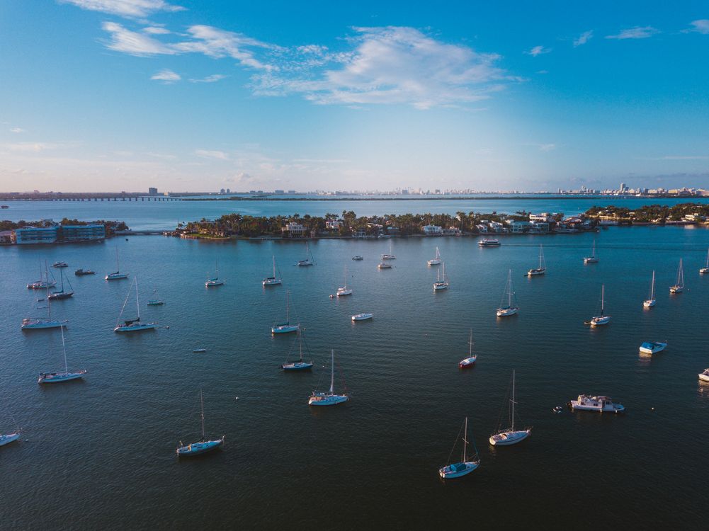 Aerial view of Biscayne Bay and North Bay Village islands near the Pagani Residences site in Miami