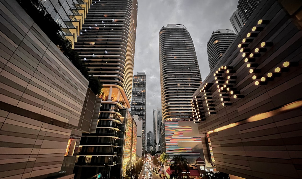 Brickell condo towers at dusk in Miami, where condo supply has tightened for five consecutive months