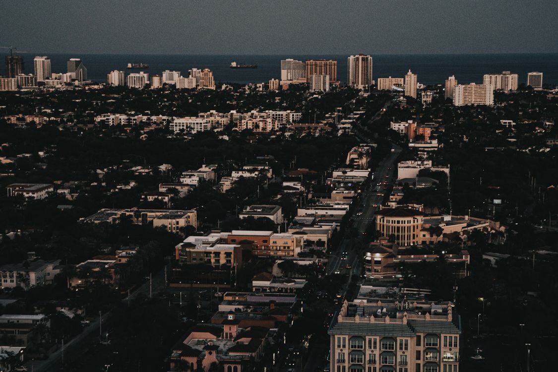 Aerial cityscape of Fort Lauderdale, Florida, with beachfront high-rises along the Atlantic