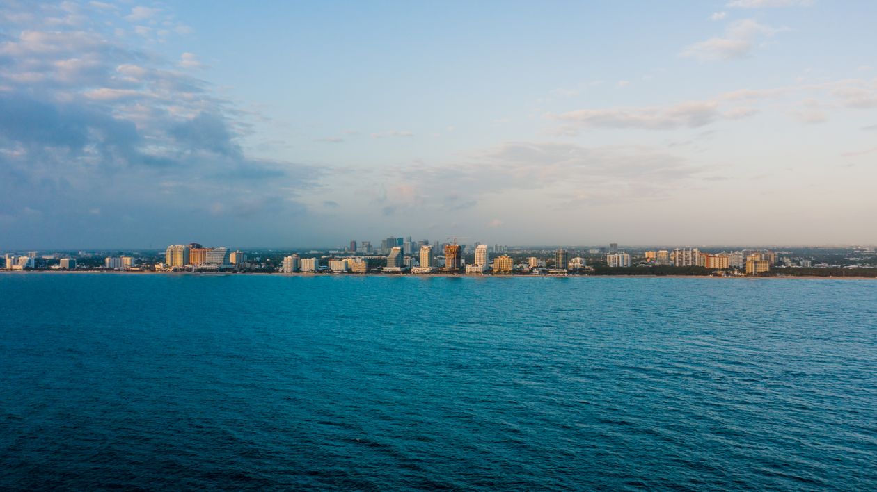 Fort Lauderdale beachfront high-rise district seen from the water, Broward County