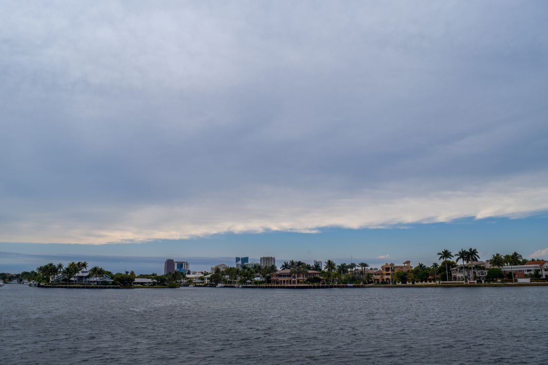 Fort Lauderdale Intracoastal waterfront estates with the downtown skyline behind