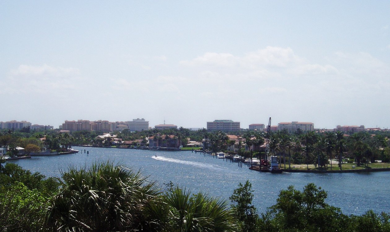 Boca Raton Intracoastal Waterway with the low-rise downtown skyline behind